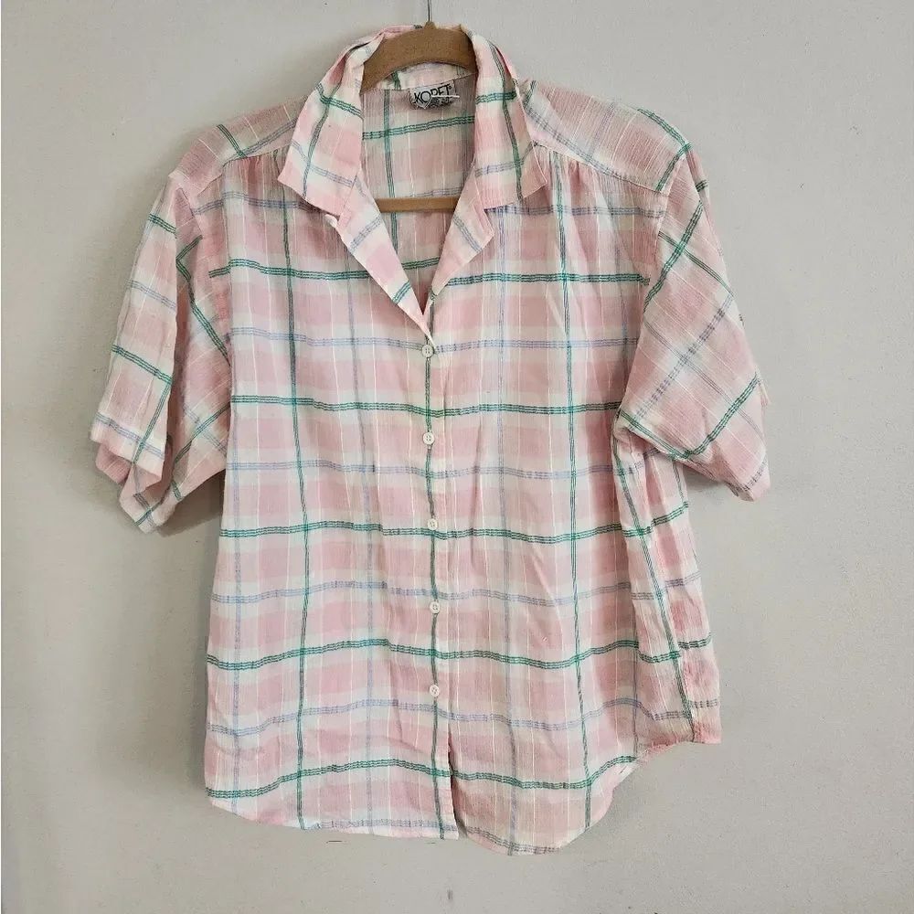 Vintage top plaid button down koret medium top